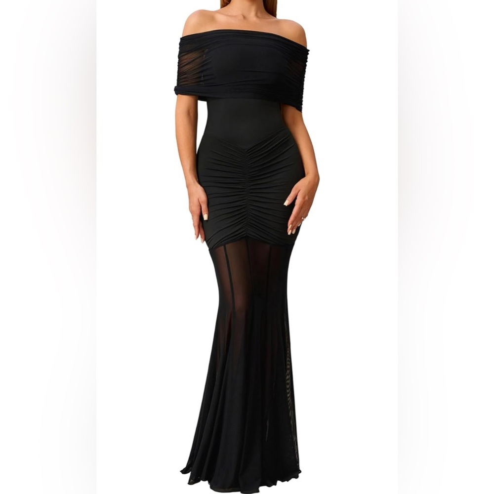 Elegant Black Ruched Maxi Dress